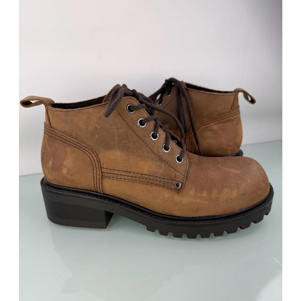 White Mountain Brown Leather 8M Y2K Chunky Lug Sole Grunge 2000s Ankle Boots